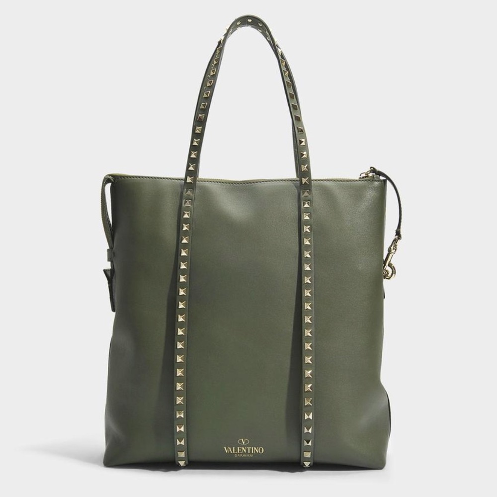 Valentino Garavani Green Khaki Zip Rockstud Tote